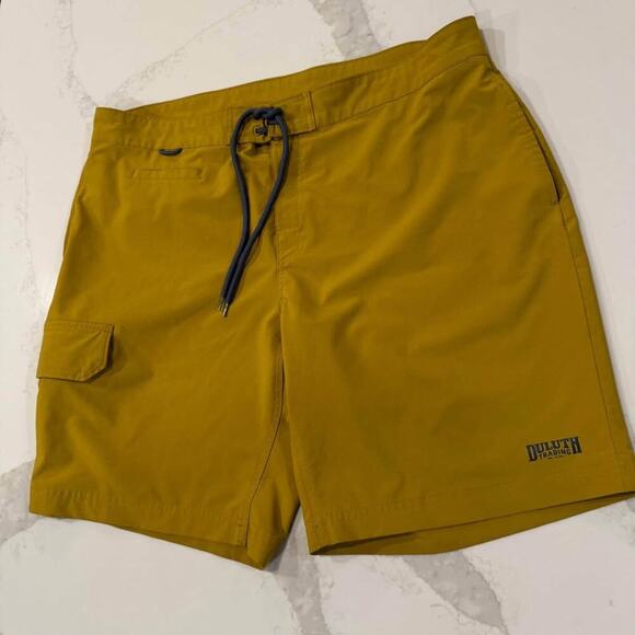 Duluth Trading Bull Moose Hybrid Flex 9” Board Shorts Mens 38 Yellow Swim Trunks - Picture 2 of 7